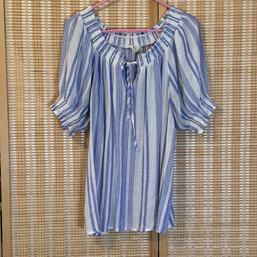 Perch By Blu Pepper Womens 2XL White‎ Blue Striped Nautical Boho Gauzy Hippie